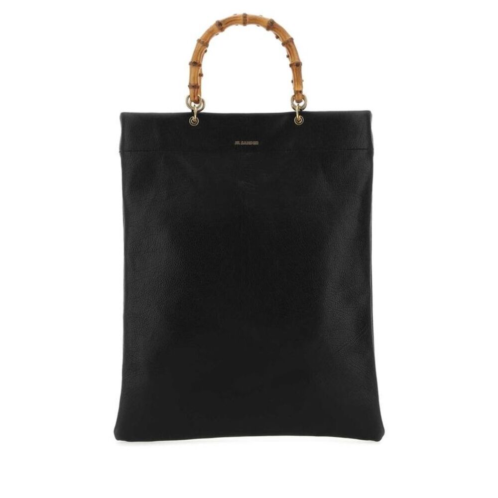 JIL SANDER Smooth Leather Top Handle Bag with Bamboo Handle Women BLACK Handbags